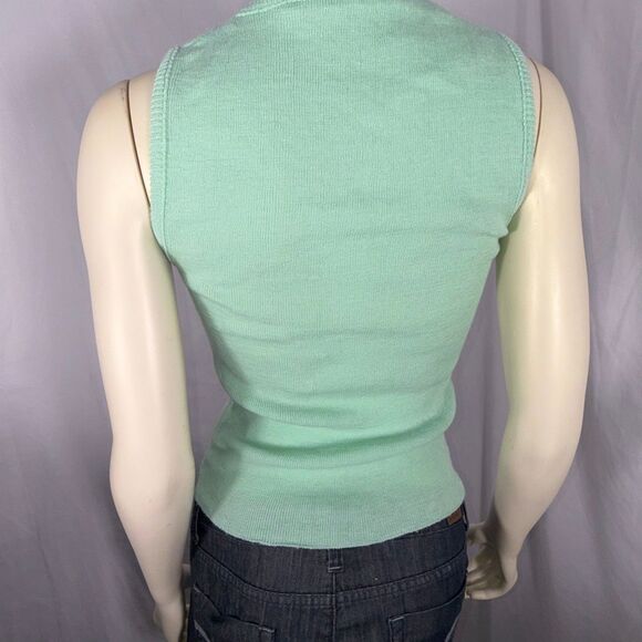 Vintage 1960s Mint Green Novelty Knit Tank Top | Scenic Bicycle Print Sleeveless - Picture 11 of 14